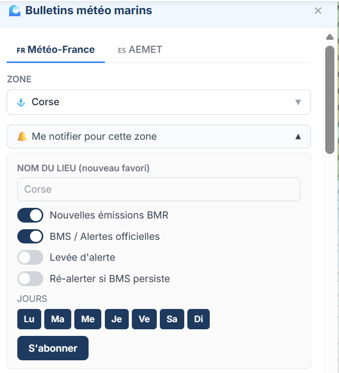 Formulaire d'abonnement à une zone